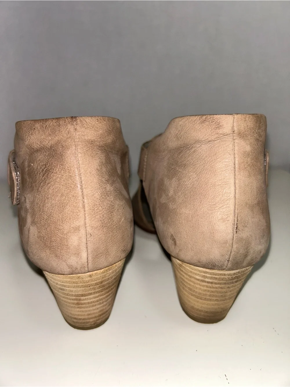 Eileen Fisher Tan Nubuck Peep Toe Cutout Wedge Heel Bootie Sandal